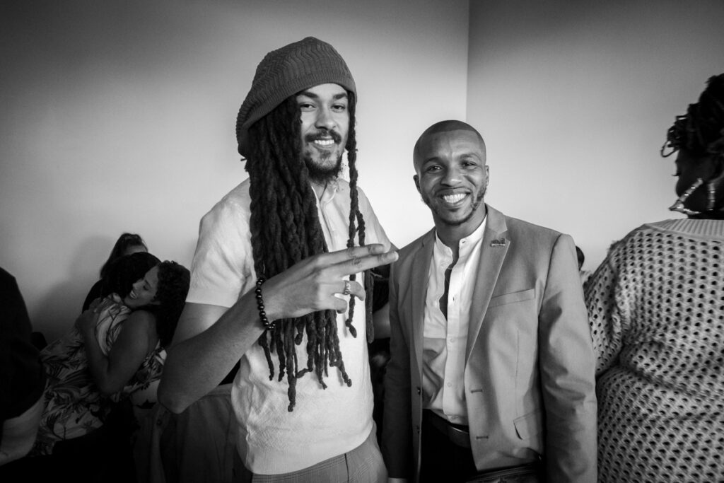 Cliff Marley (Gorilla RX Wellness) and Shodel Waites (Grizzly Peak) attend Natural High Company's inaugural Juneteenth Emancipation Edition of the “Plates and Plants" dinner series honoring Black Changemakers in Cannabis, Hollywood, June 17th, 2022.
